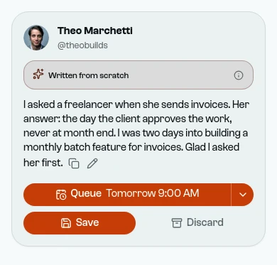A post written from scratch, about a freelancer who sends invoices the day the client approves the work.